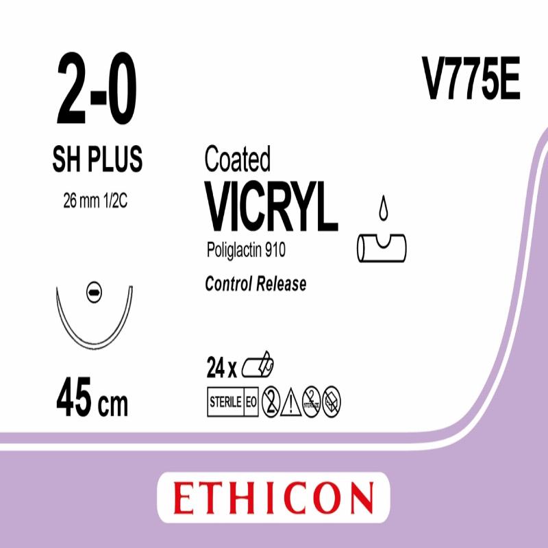 VICRYL фіолетовий 8X45см M3 USP2/0 одна голка SH PLUS Control Release, тип колюча Taper Point, 26мм, 1/2 кола